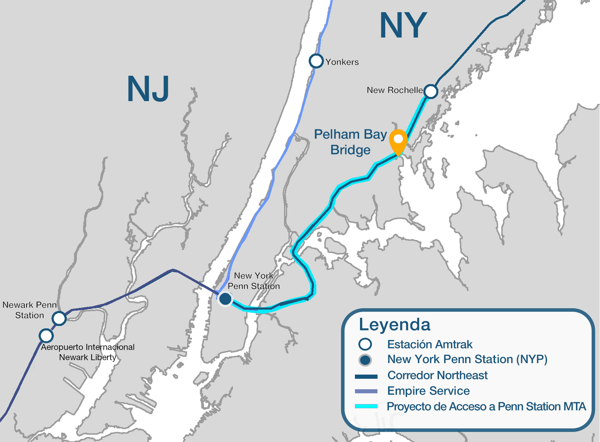 Mapa que muestra la ubicación del Pelham Bay Bridge en New York.